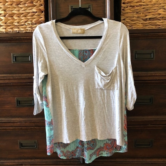 Feel the Spirit tab sleeve mix fabric oversize short sleeve tee in size M - Picture 1 of 6